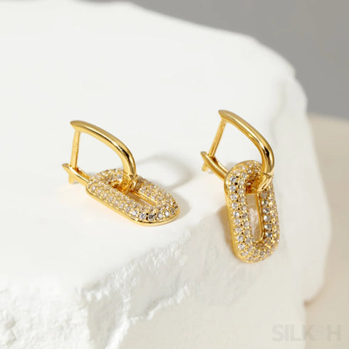 18k Gold Plated Sterling Silver Dangling Hoop Earrings Jet